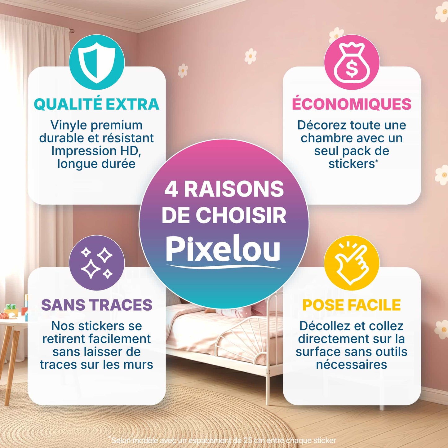 Les points forts des stickers fleurs beiges Pixelou 