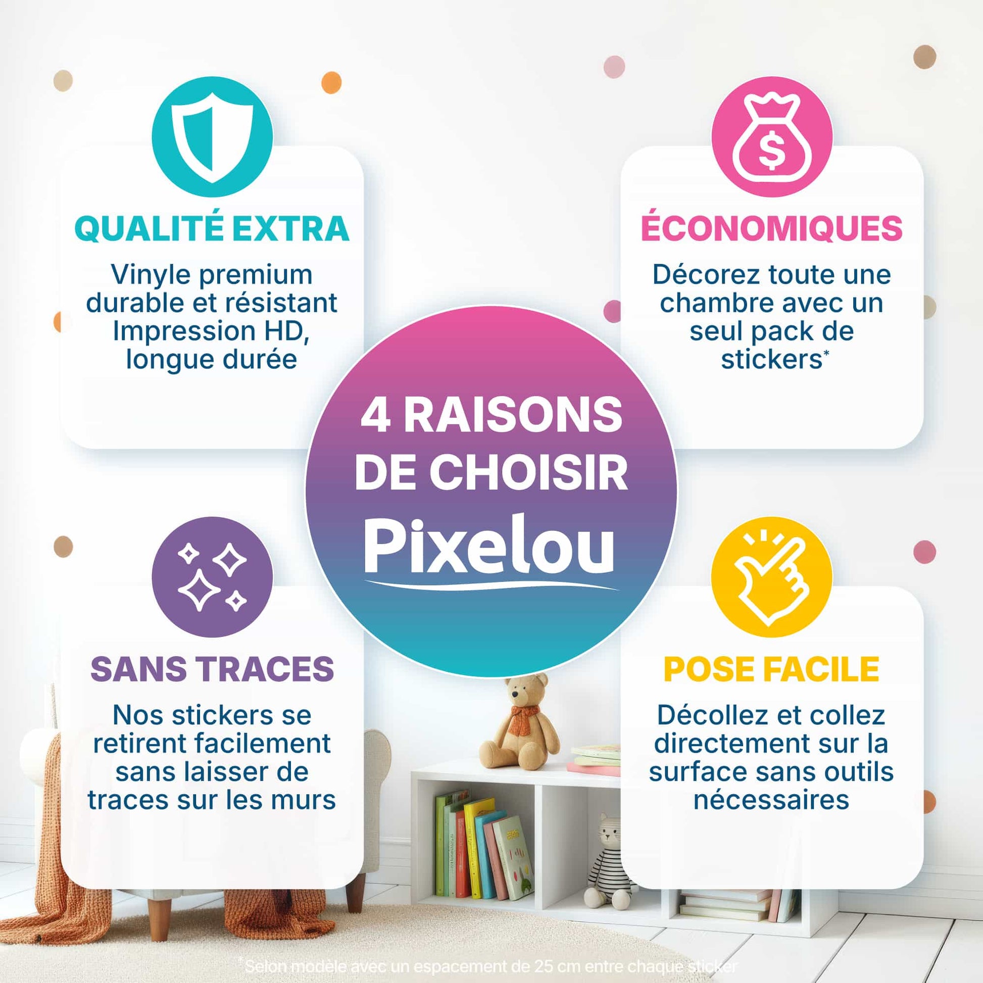 Les points forts des stickers pois ronds orange beige