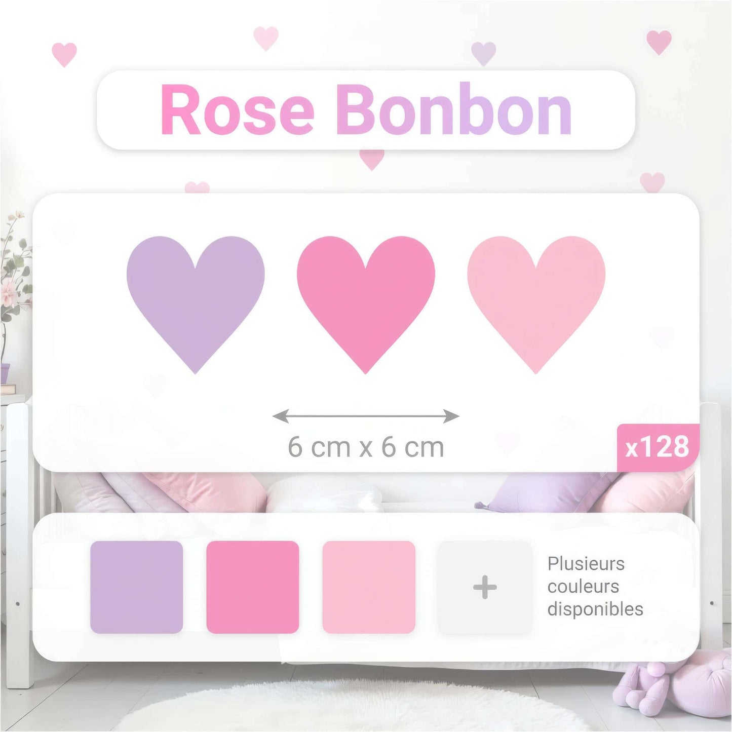 Dimensions des stickers coeurs rose bonbon