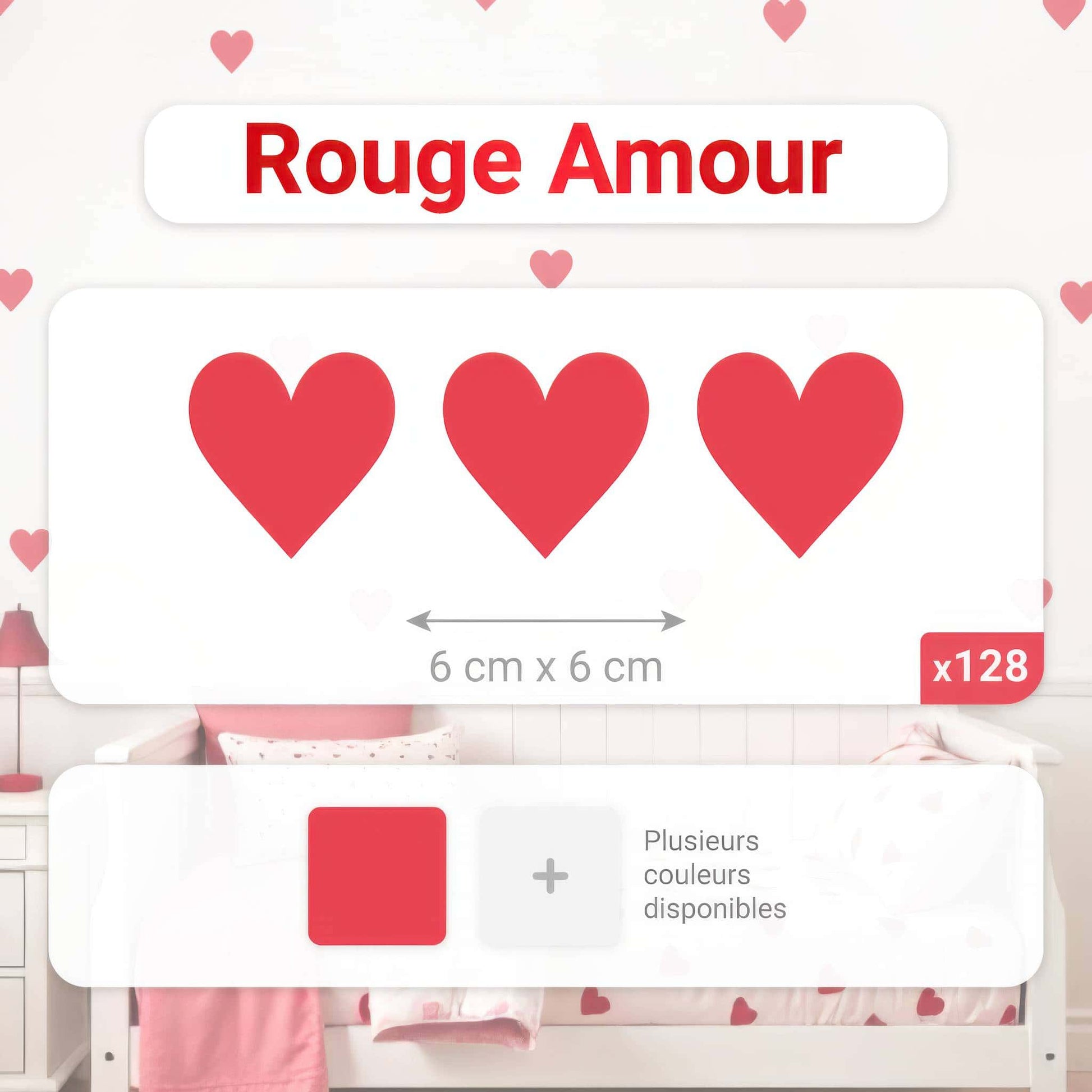 Dimensions du pack 128 stickers coeurs rouges