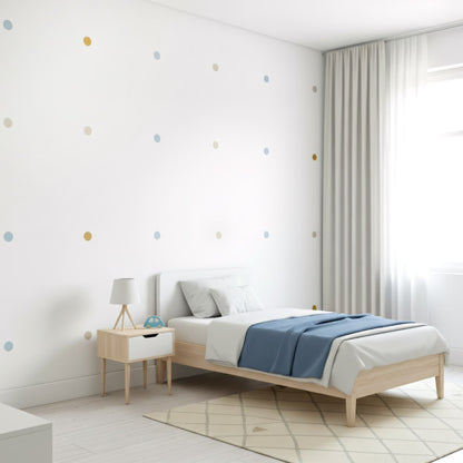Stickers pois bleu doré pour décoration murale chambre garçon au Maroc