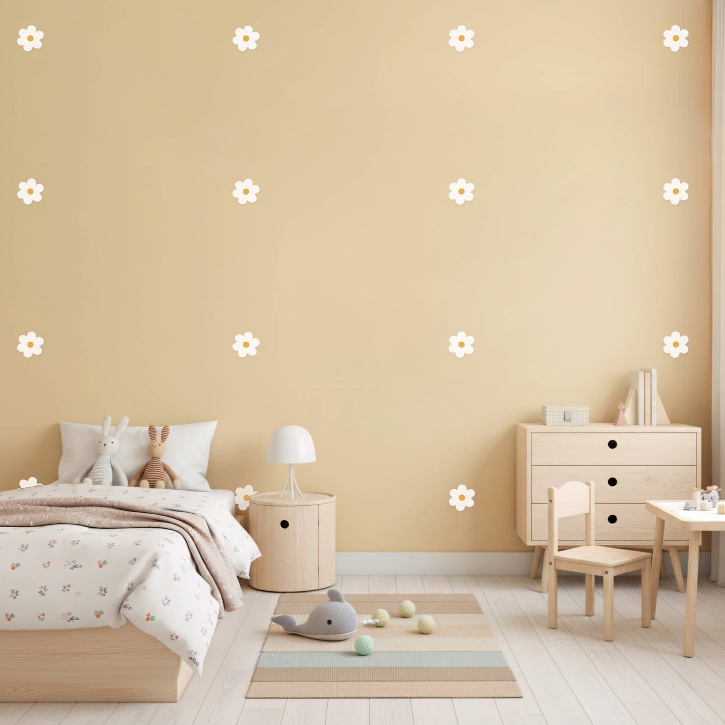 Stickers fleurs marguerites blanches, décoration murale au Maroc pour chambres enfants et bébés, chambre fille