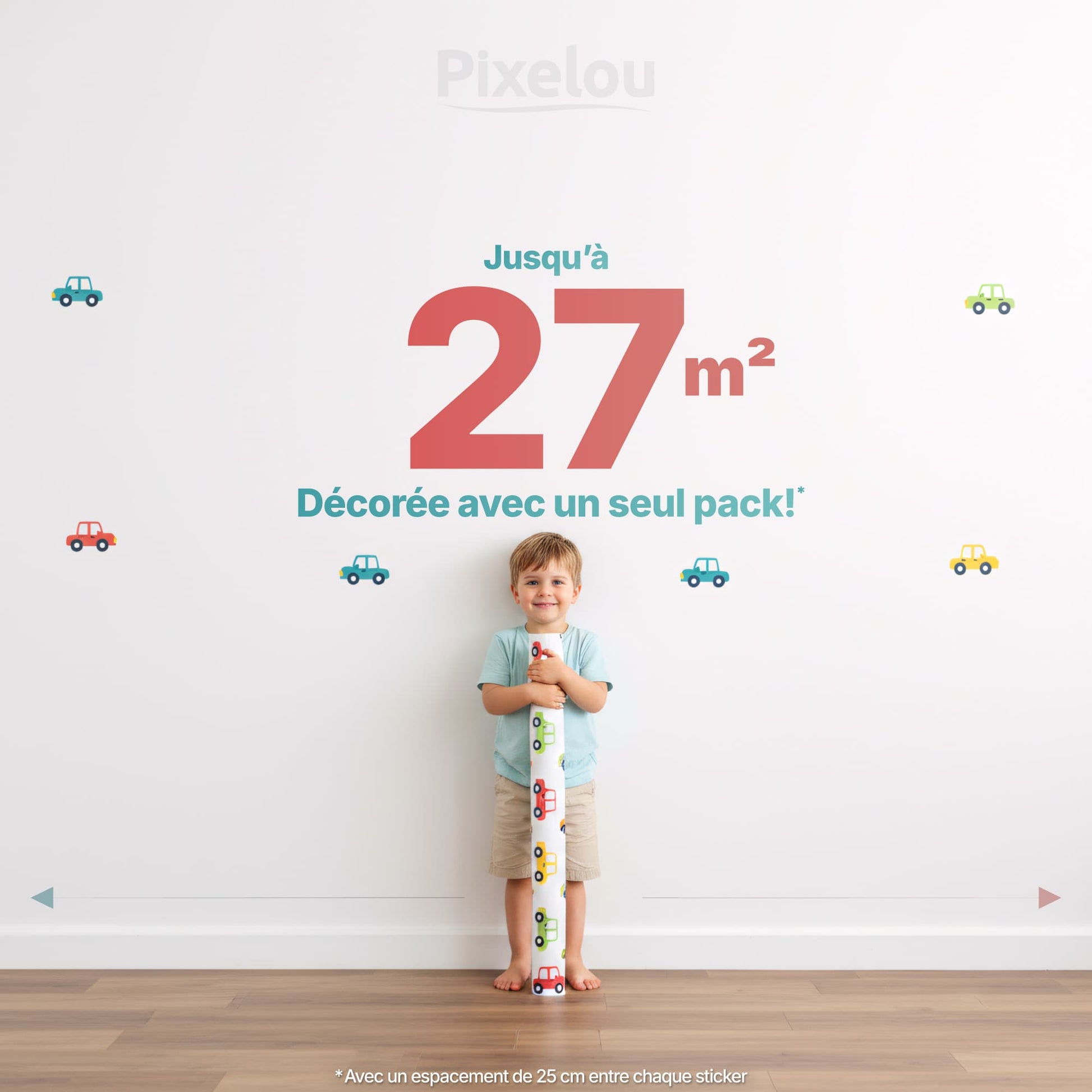 Un seul pack de nos stickers muraux permet de décorer jusqu'à 27m² (avec un espacement de 25 cm). Solution économique de décoration murale pour chambre enfant au Maroc. Multicolore