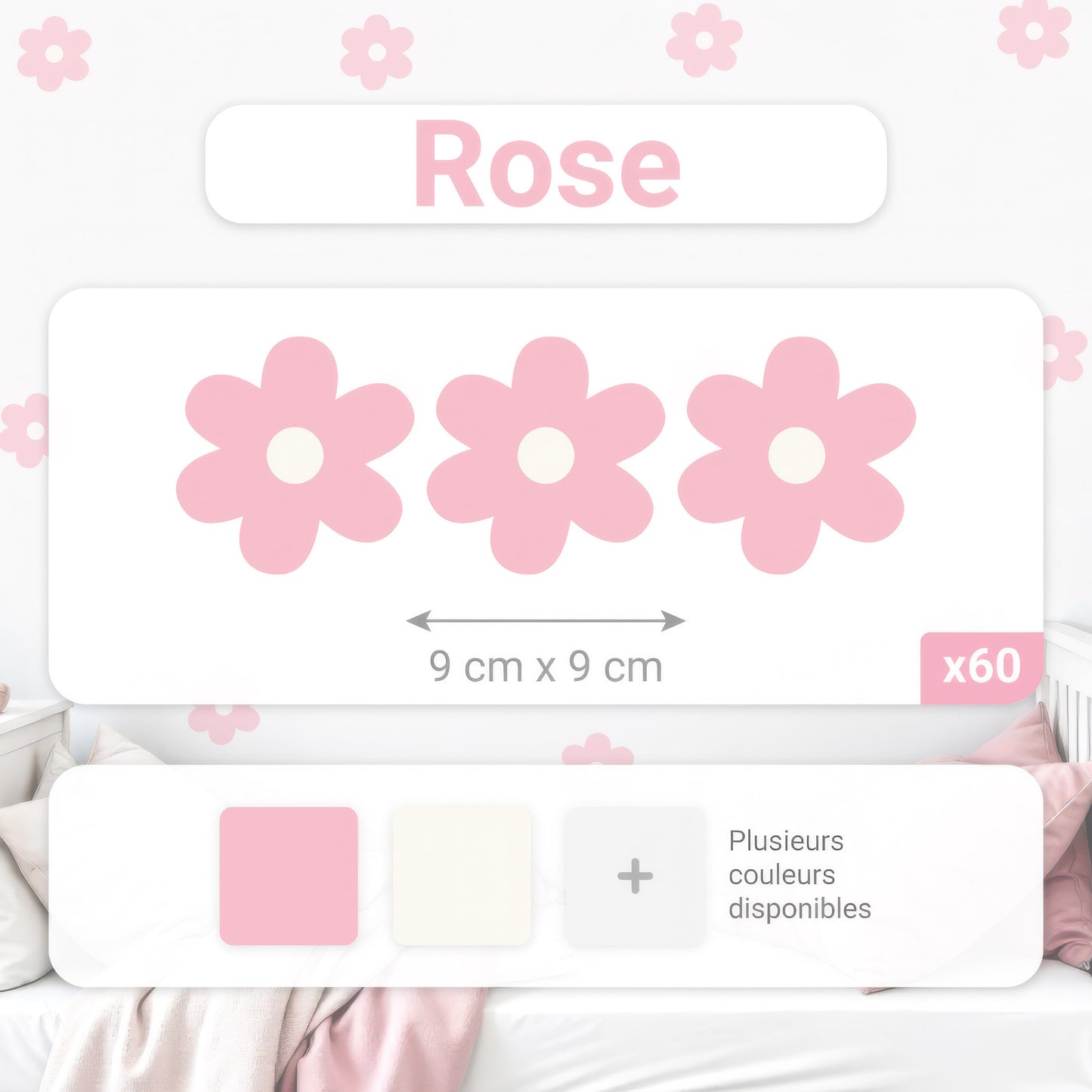 Dimensions exactes des stickers muraux marguerites roses