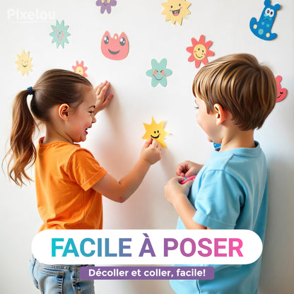 Facile à poser : les enfants collent facilement les stickers muraux.