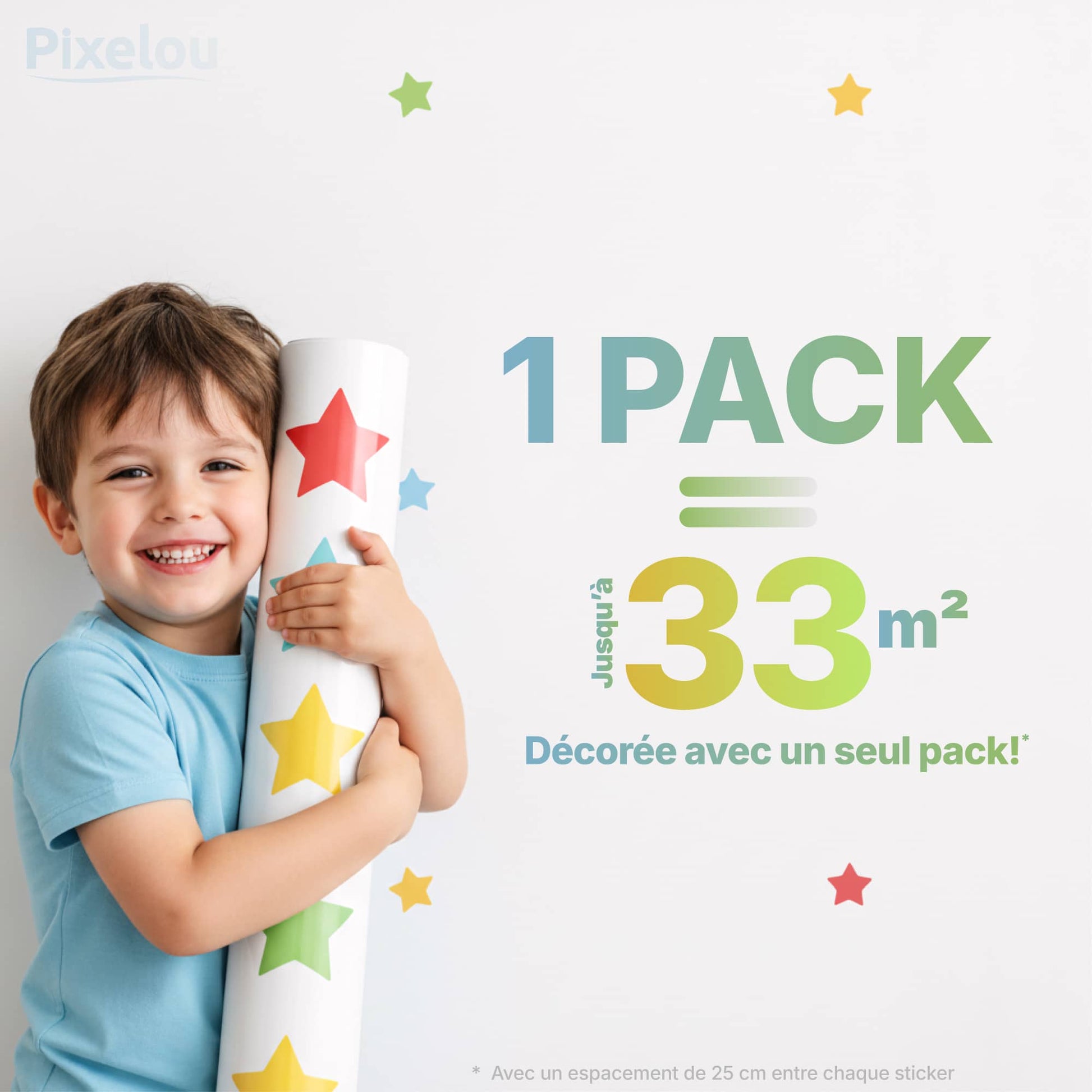 Le rouleau de stickers étoiles multicolores, illustrant la quantité et l'aspect économique de cette solution de décoration murale pour la chambre de bébé au Maroc.