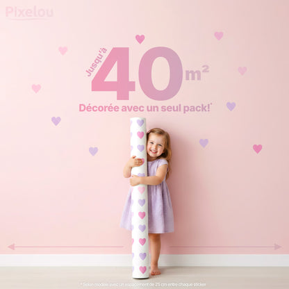 Le pack stickers coeurs peut couvrir jusqu'à 40m2 de surface murale! all