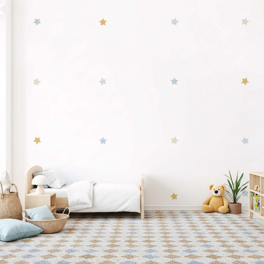 Décoration murale maroc, stickers étoiles bleu doré pour chambre garçon enfant et bébé