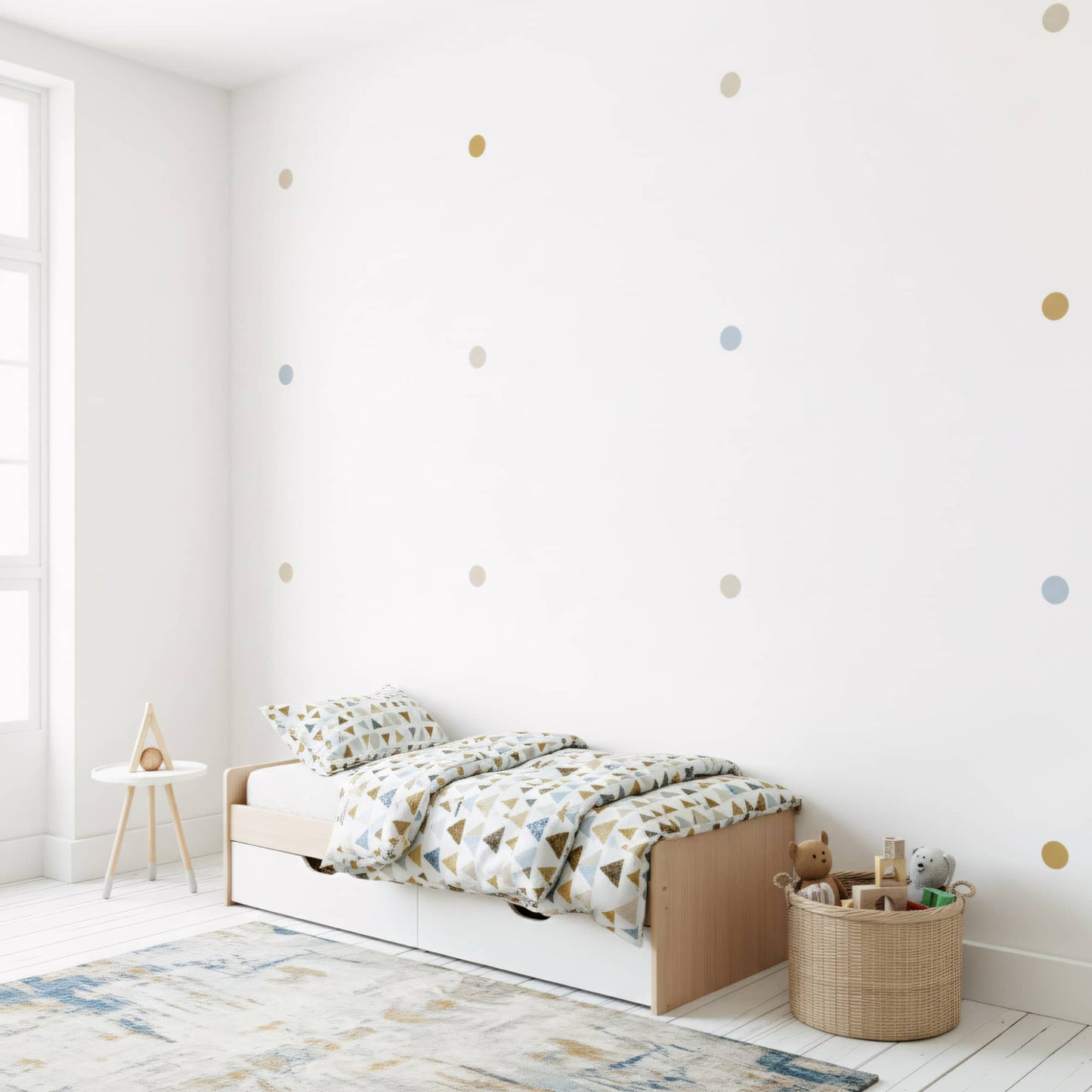 Stickers motifs ronds bleu doré pour chambre garçon au Maroc