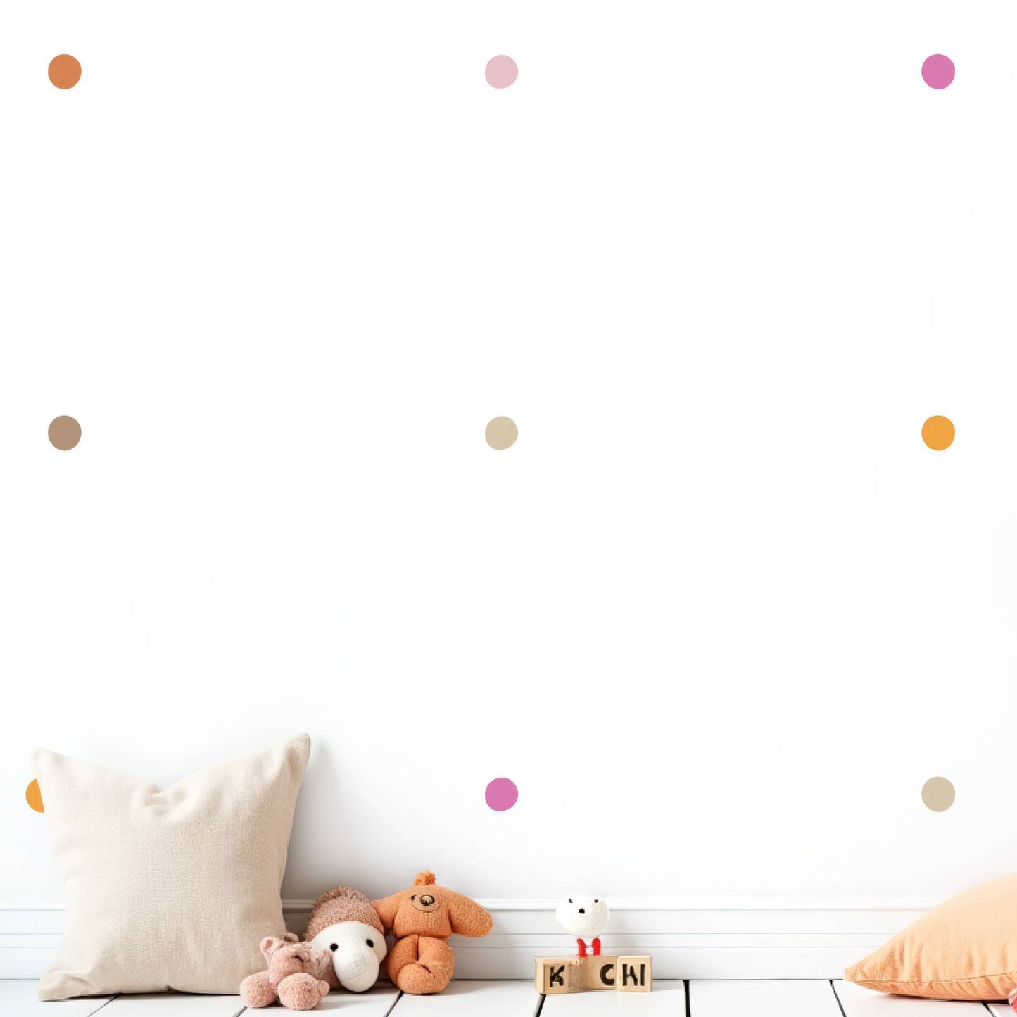 Décoration murale moderne avec ce pack sublime de stickers pois ronds orange beige.