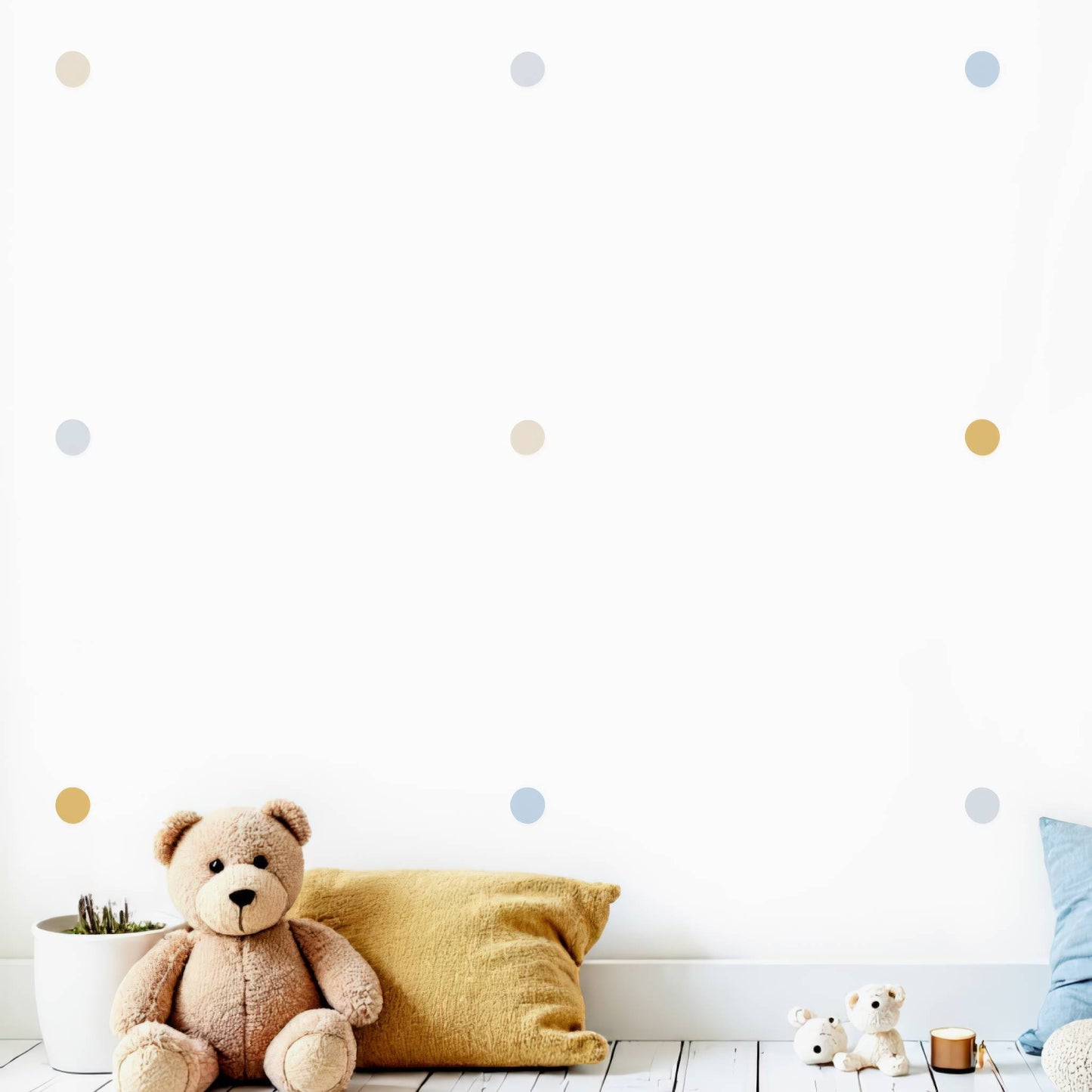 Adorable pack de stickers pois ronds parfaits pour décorer chambres enfants et bébés au Maroc. Couleur Bleu Doré