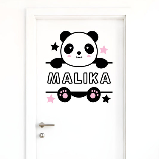 Sticker prénom personnalisé modèle panda, décoration portes et murs